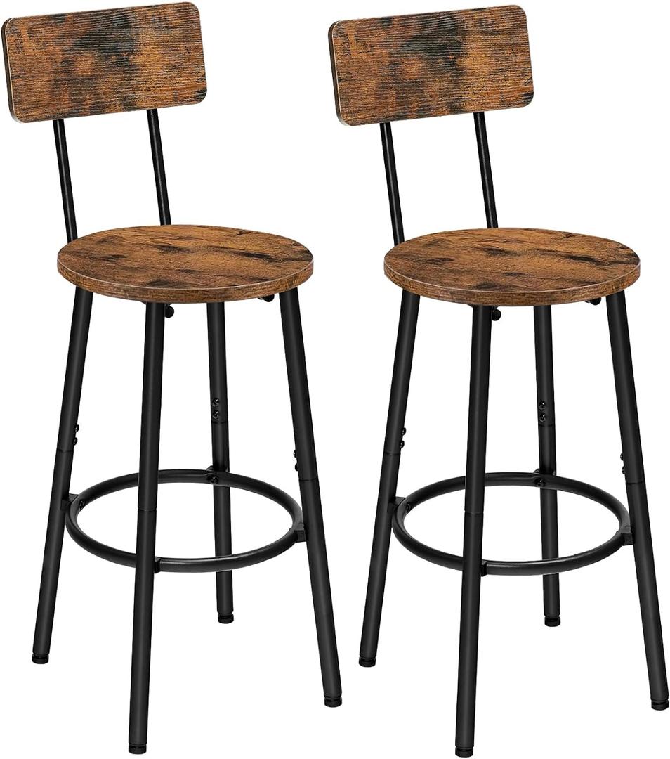 HOOBRO Bar Stools,Set of 2 Round Bar Chairs with Back,25.2" Bar Chairs for Kitchen Island, Dining Room,Counter Height Bar Stools, Easy to Assemble, Rustic Brown and Black BF32BY01G2