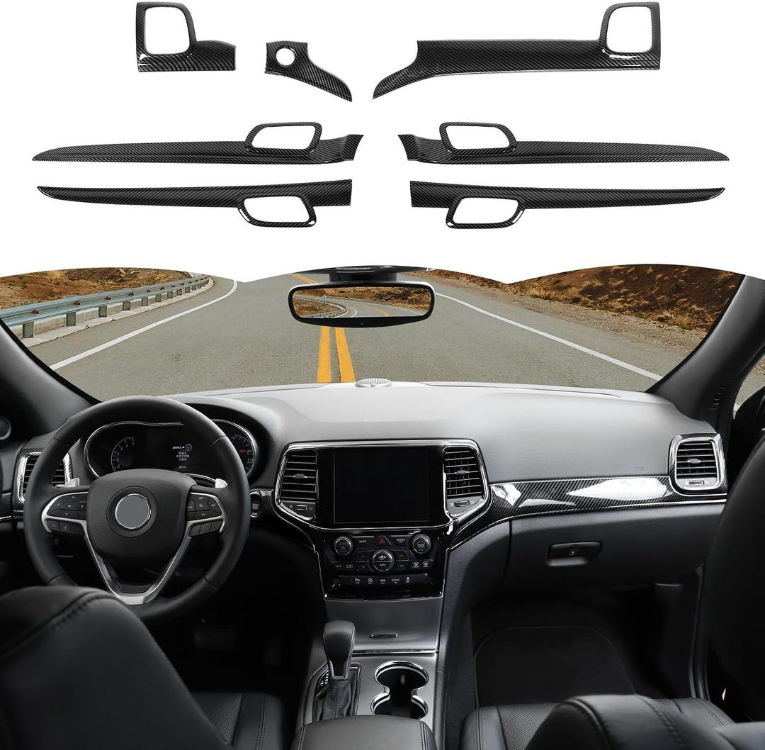 RT-TCZ Carbon Fiber Center Console Dashboard Panel Trim Inner Door Handle Cover Interior Trim Kit Decor Accessories for Jeep Grand Cherokee 2011-2020