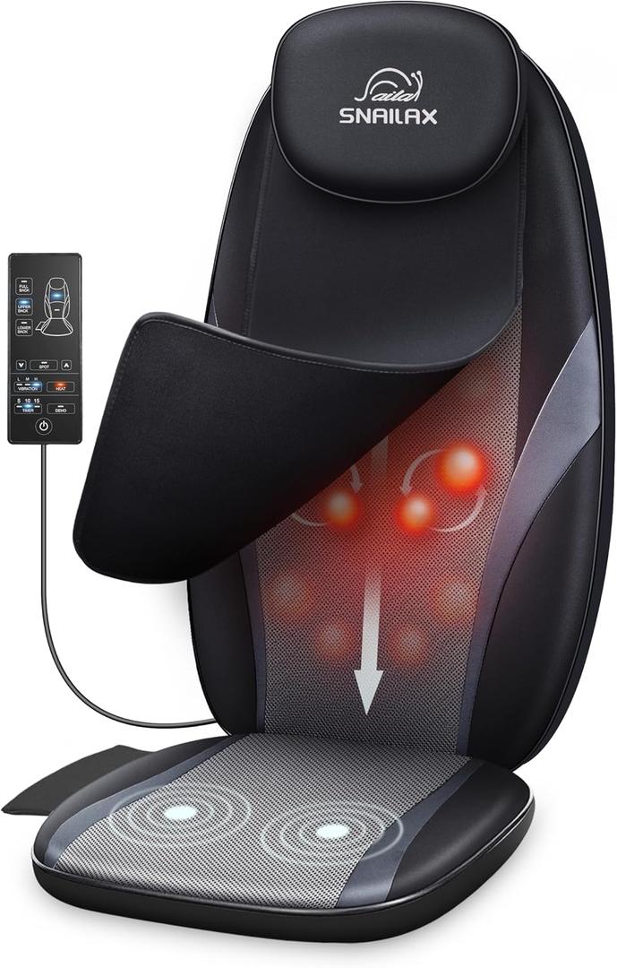 Snailax Neck and Back Massager with Heat, Massage Chair Pad Back Massager for Pain Relief Deep Tissue Chair Massage Pad with 10 Deep Kneading Nodes for Office Home, Gifts for Dad,Mom