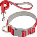 Dog Collar for Medium Small Large Dogs Reflective with Leash,Collar and Leash for Dogs,Soft Neoprene Padded 2 Pack(Red,L) (Large:Width 1",Neck 16-24")