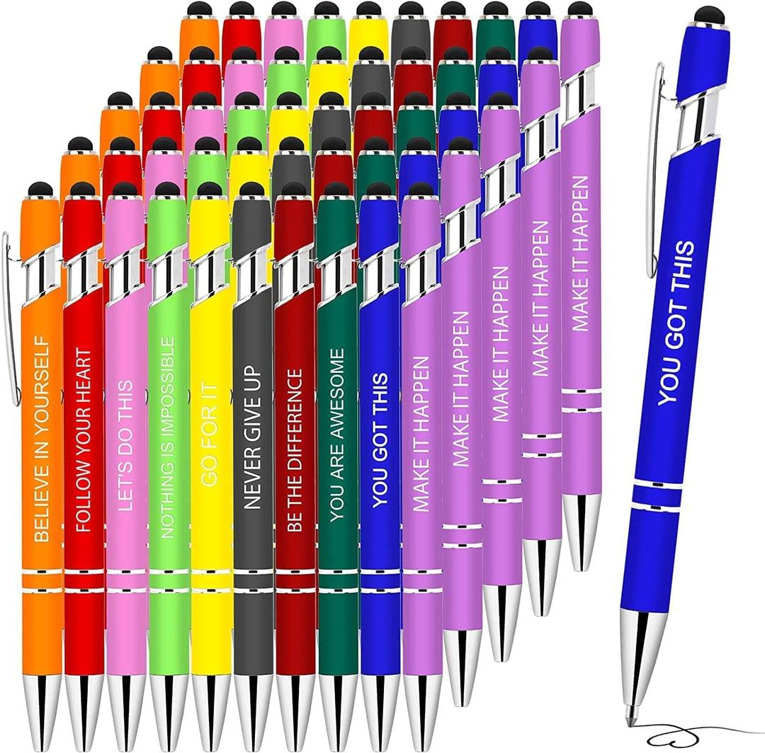 50 Pieces Inspirational Pens, Motivational Ballpoint Pen with Stylus Tip Funny Ink Pens Bulk Inspirational Gifts for Women Coworkers Office Supplies Black Ink