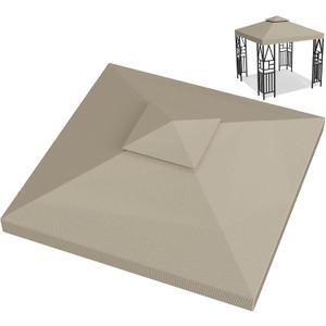 10x10ft Canopy Replacement Top, Double Tiered Pop-up Gazebo Covers Replacement with 12 Velcro, Waterproof UV Protective Nylon, Outdoor Shelter for Grill, Patio, Event, Trade Show (Khaki)