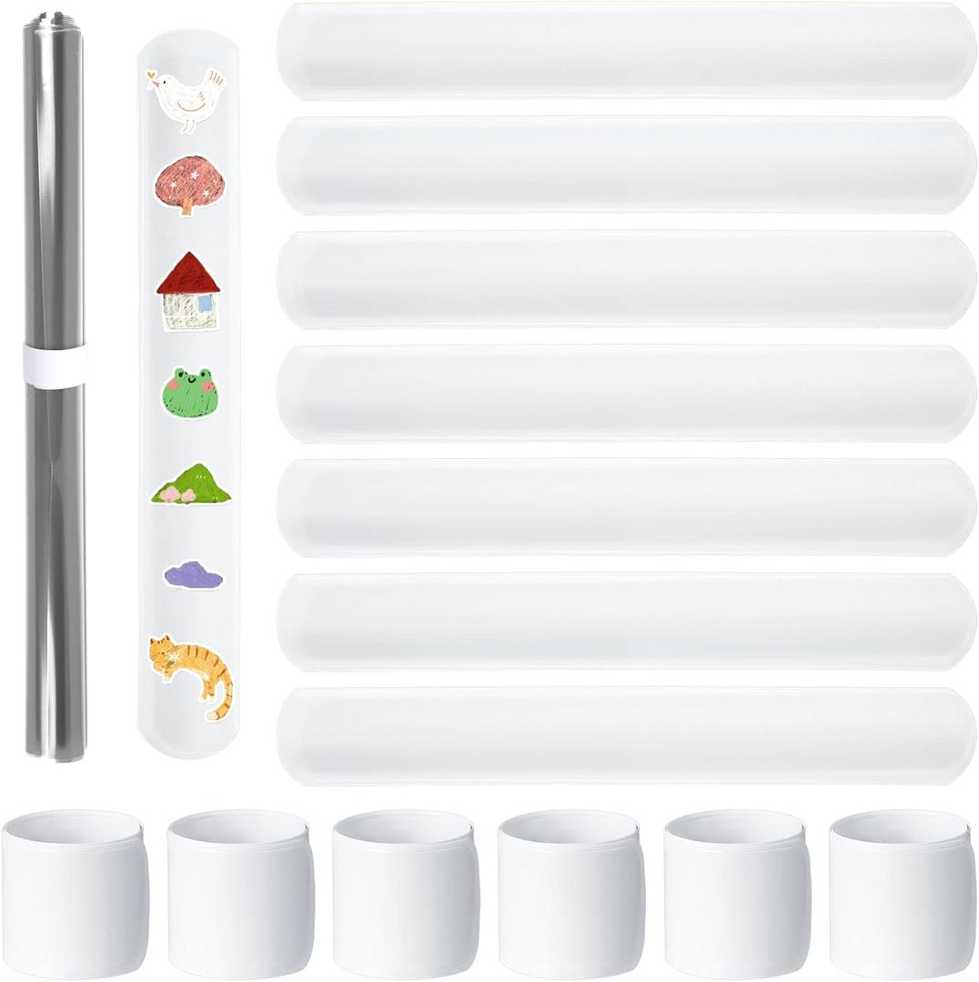 100 Pieces Slap Bracelets White Blank DIY Slap Bands Party Favors Snap Bracelets Wristband Bulk for Birthday School Classroom Play Activity Painting Craft Projects, Vinyl Wrapping