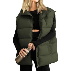 Huaqiao Women's Quilted Puffer Vest Stand Collar Sleeveless Coat Zipper Winter Gilet Jacket (Armygreen)