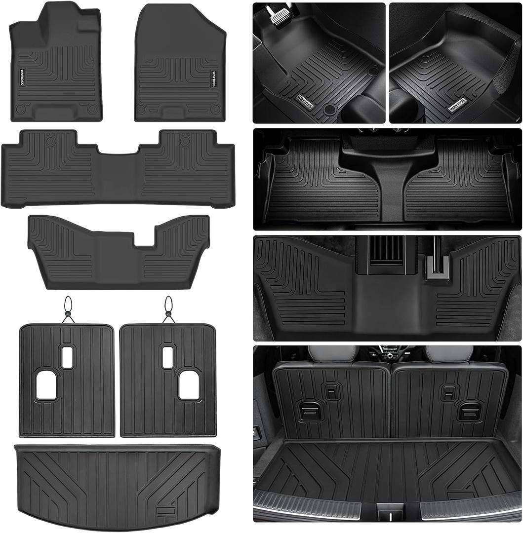 Floor Mats for Acura MDX 2014-2020 (only for 7 Seat, No Hybrid Models) with Trunk Mat & Backrest Mat TPE All Weather Protection 3 Rows Floor Liner & Cargo Liners Accessories
