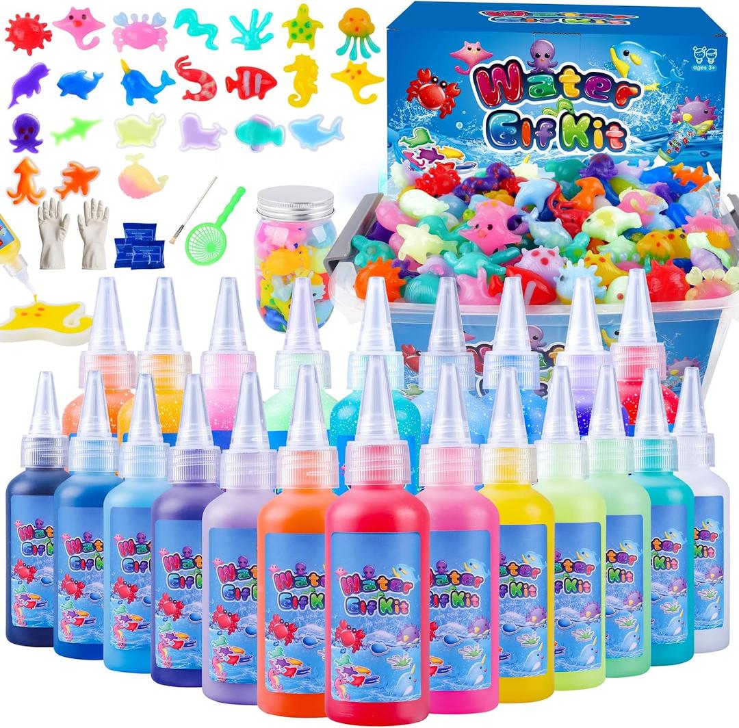Aibxiu Magic Water Elf Toy Kit, Crafts for Kids Ages 4-8-12, Aqua Fairy Water Gel with 22 Gels, 22 Sea Creature Molds, DIY Craft Kit, Birthday & Party Favors for Kids Ages 3+