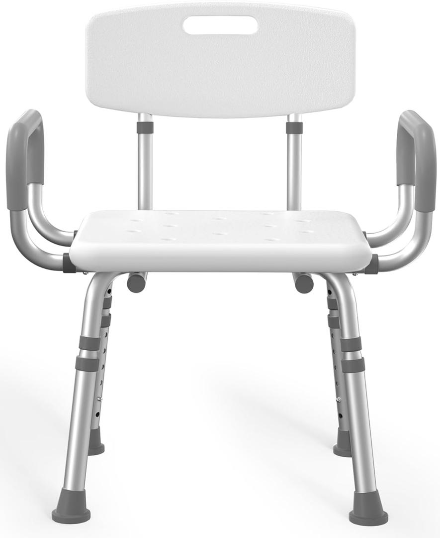 HOMLAND Shower Chair for Inside Shower with Arms and Back, 500 lbs Heavy Duty Shower Seat for Bathtub, Height Adjustable Safety Bath Seat for Elderly, Adults, Handicap and Disabled, White