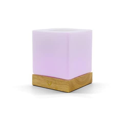 LuvLink Cube Friendship Lamp v2 Extended WiFi Range - Bluetooth Setup - Wood & Glass Design (Single, Natural)