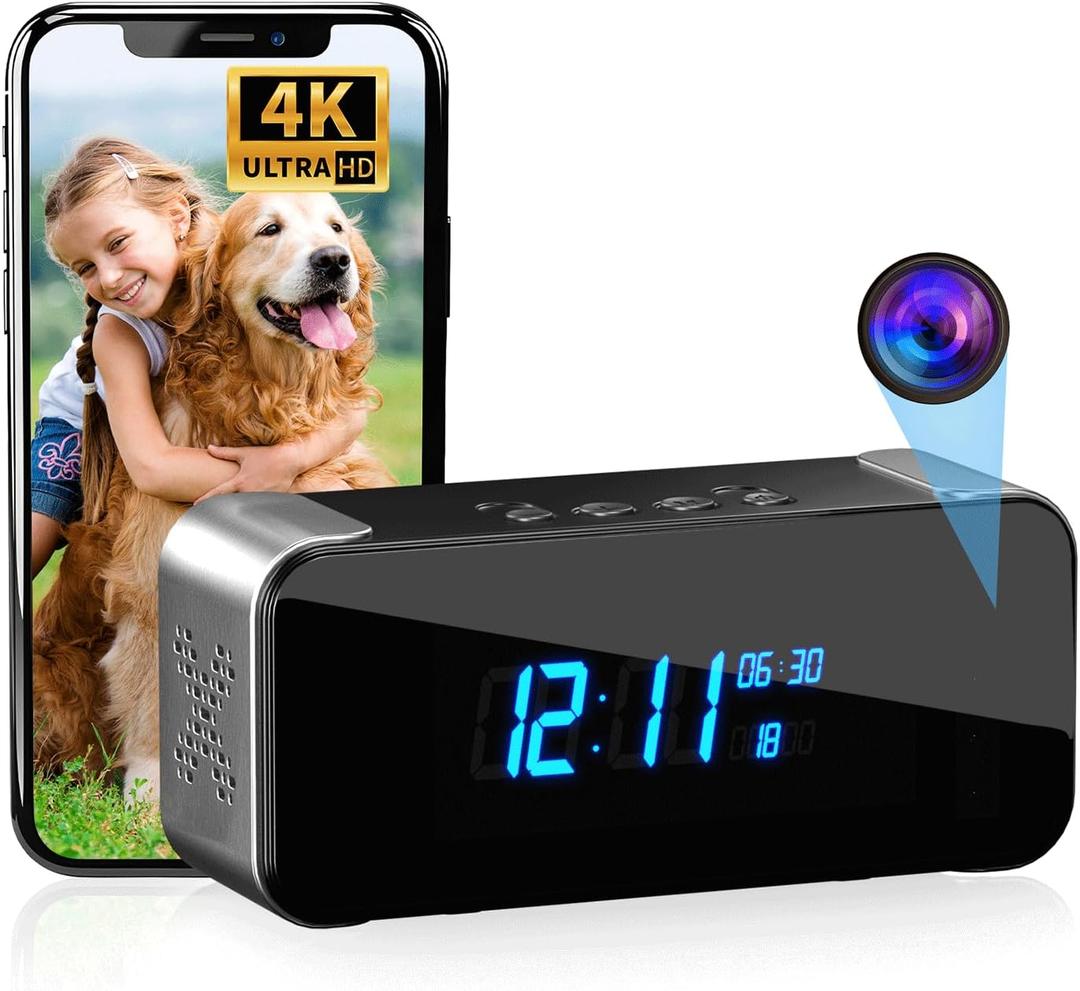 MEBAO Hidden Camera with Alarm Clock & Bluetooth,Ultra 4K HD Wireless Indoor Camera for Home Security,WiFi Mini Nanny Cam with Night Vision,Motion Detection,Remote Live Stream