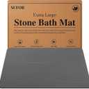 32"x20" Stone Bath Mat, Diatomaceous Earth Shower Mat, Non-Slip Super Absorbent Quick Drying Bathroom Floor Mat, Natural, Easy to Clean (Dark Grey)
