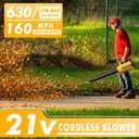 Leaf Blower Cordless - 630CFM/160MPH, 21V Powerful Electric Cordless Leaf Blower with 2 x 4.0Ah Batteries and Charger, Battery Powered Leaf Blowers for Lawn Care, Patio, Yard, Dust, Snow