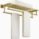 Bathroom Towel Rack 24 Inch Tower Holder with Double Towel Bar Brushed Gold Towel Rack Wall Mounted SUS304 Stainless Steel Hotel Towel Shelf Modern Towel Hanger
