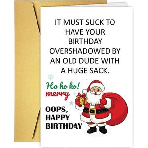 3 x Funny December Birthday Card for Him Her, Hilarious Santa Christmas Birthday Card for Family Friend Boys Girls, Humorous Xmas Holiday Bday Cards for Men Women (#7)