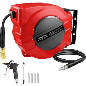 Vkndoynt Retractable Air Hose Reel, 1/4 IN x 50 FT Hybrid Polymer Hose, Auto Rewind, Wall Mount, Dark Gray/Red
