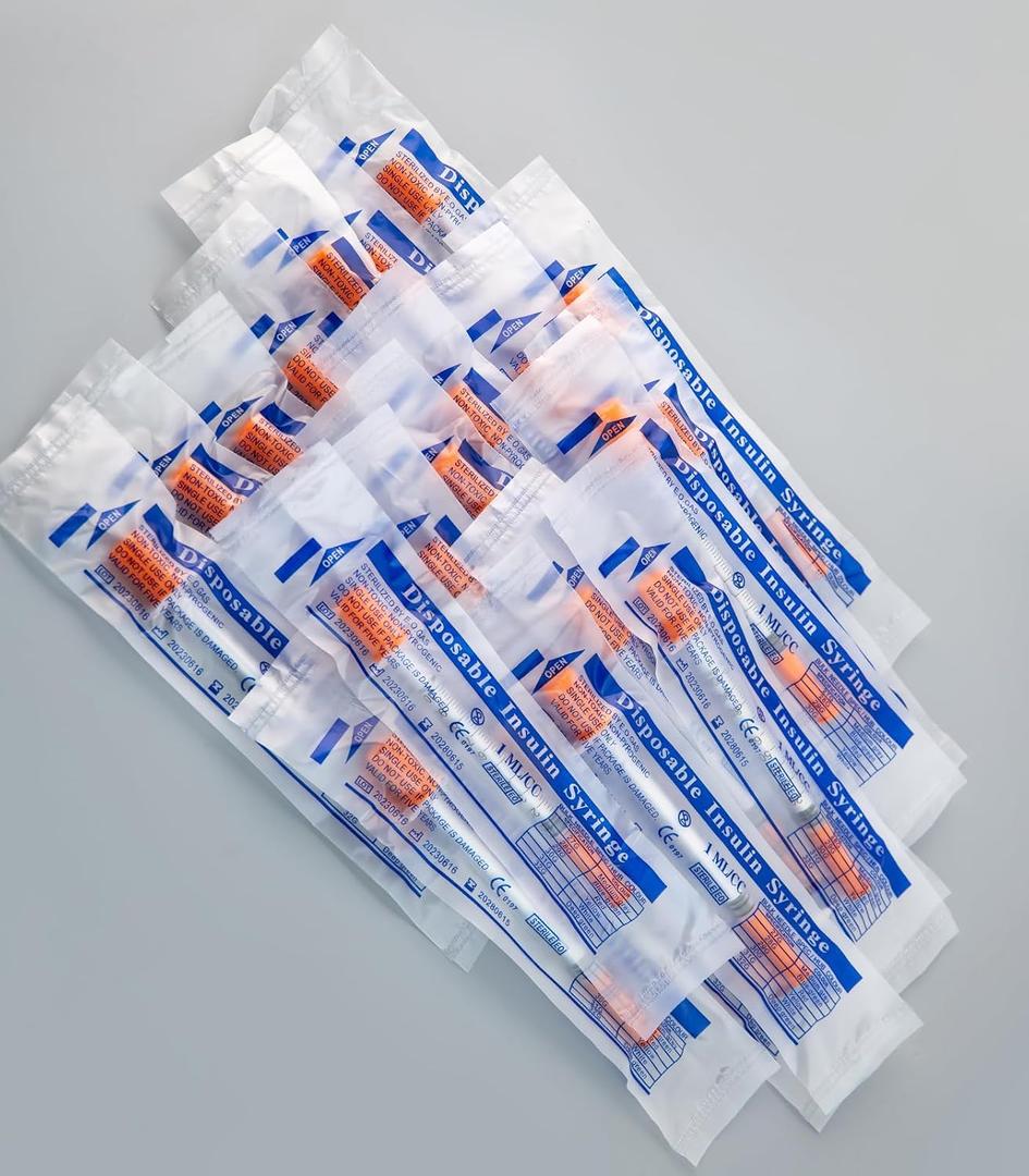 100pcs/pack, 1ml Syringe with 30G (8mm long) Needle, Multiple Uses Laboratory Accessories, Individually Wrapped