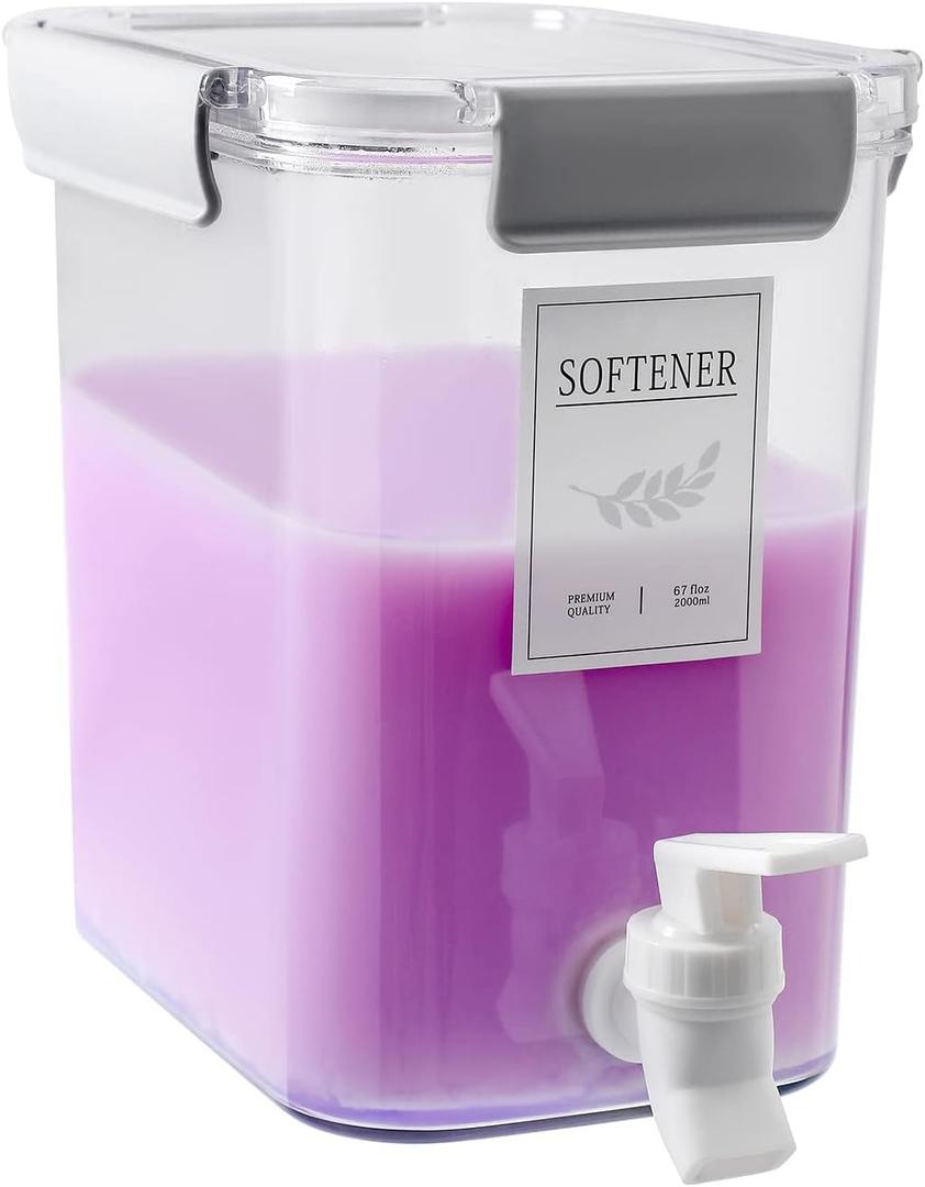 Laundry Detergent Dispenser Beverage Refrigerated Bucket with Faucet Fabric Softener Container for Detergent, Lemonade Juice, Milk, Fabric Softener, Bleaching Agent, 124oz, Grey (Gray)