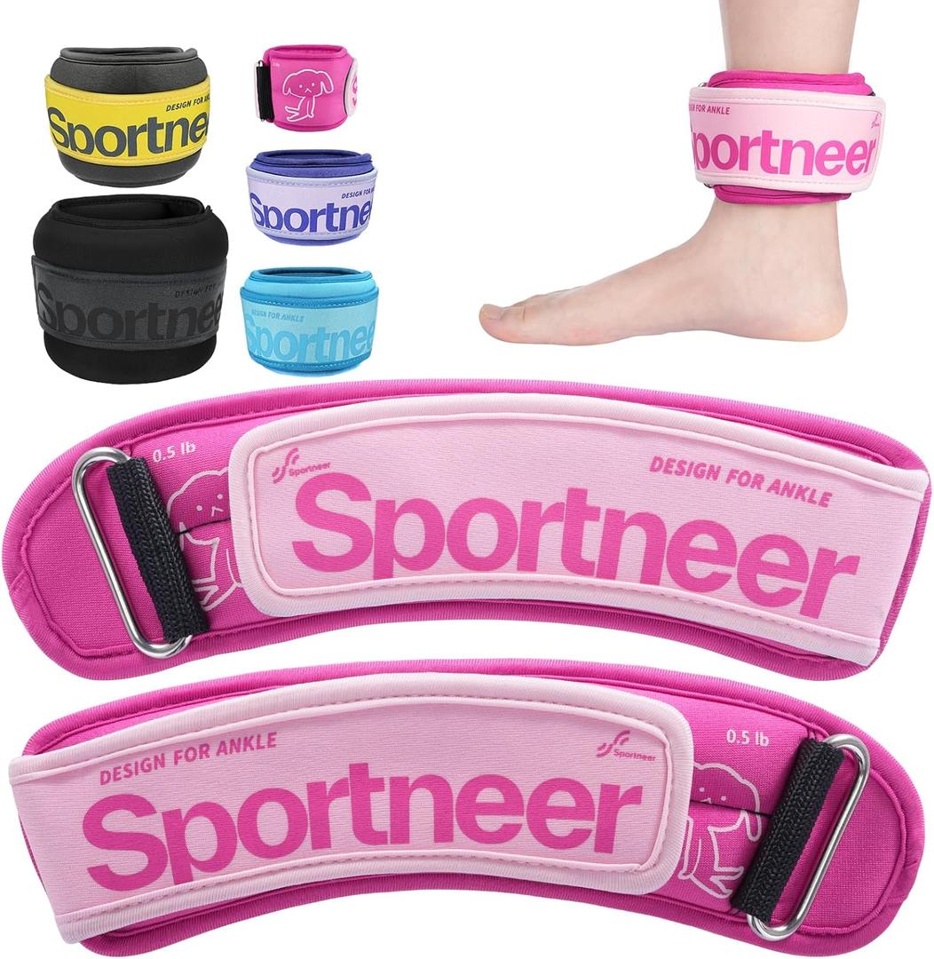 Sportneer Ankle Weights 0.5/1/2/3/5 LBS 1 Pair Wrist Leg Arm Weights for Women Men Kids Child with Adjustable Straps, Strength Weighted for Jogging Running Walking Fitness Gym Workout (Pink)