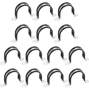 uxcell 14 Pcs 60mm(2-3/8") Black Rubber Coated Stainless Steel Pipe Clamp, U-Tube Strap Clamp for Lines Pipe Hose Wire Cord Installation