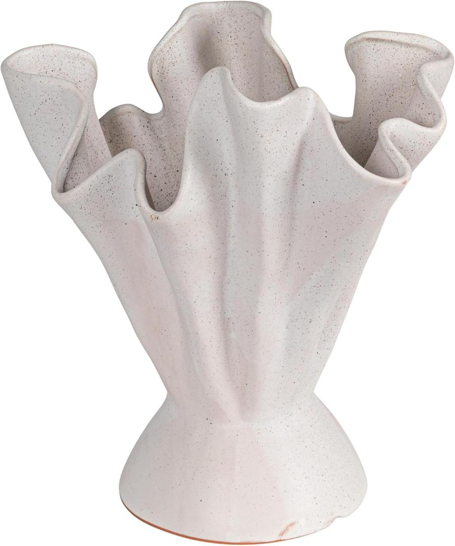 Bloomingville Stoneware Ruffled Vase with Reactive Glaze, Matte Cream, 11.25"L x 8.75"W x 11.5"H