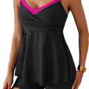 B2prity Tankini Swimsuits for Women Tummy Control Two Piece Modest Bathing Suits Floral Skirt Top with Boyshorts (Black, XL)