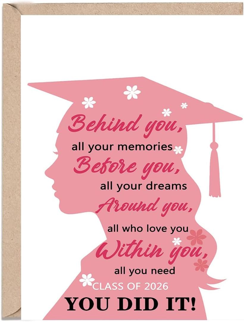4 x OJsensai 2026 Graduation Card for Her Girl Teen, Congratulations High School & College Grad Graduation Gifts for Daughter Niece（Class of 2026 You Did It）, 8 x 5.3 inches / 20.5 x 13.5 cm