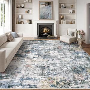 8x10 Washable Area Rug - Modern Abstract Distressed Vintage Carpet with Non-Slip Backing, Stain Resistant & Non-Shedding for Living Room Bedroom, Dining Table, Home Office(Multi-Color, 8'x10')