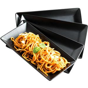 LAUCHUH Serving Platters, 10” Porcelain Serving Tray Sushi Plates Rectangular Platters for Halloween Gifts, Sushi, Dessert Cake, Appetizers, Meat, Microwave and Dishwasher Safe, Set of 4, Black