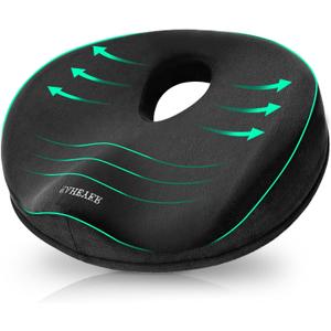 SAHEYER Donut Pillow for Tailbone Pain, Memory Foam Hemorrhoids Pillow for Sciatica Nerve, Sciatica Hip Coccyx Seat Cushion for Long Sitting Office Workers, Car Drivers, Black