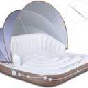 Canopy Island, 71" X 71" Inflatable Tanning Pool Lounger Float with SPF50+ Retractable Detachable Sunshade, Pool Float with 2 Built-in Cup Holders, Canopy Island Inflatable Lounge Load 440lbs