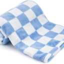 GreatBba Plush Checkered Baby Blanket for Boys Girls Nursery, 30"*40" Warm Short Fleece Blanket Neutral for Infant Newborn, Small Fuzzy for Sleeping, Chenille Baby for Stroller (Blue&White)