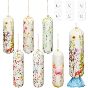 6 Pack Wildflower Plastic Bag Holder for Kitchen Wall, Adjustment