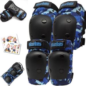 Simply Kids Knee and Elbow Pads with Wrist Guards, HardSoft Pad Tech. - CPSIA Certified Protective Gear Set - Inline Roller Skate Skateboard Bike Knee Pads for Kids Child Girls Boys Toddler Youth (Medium, Ocean Camo)