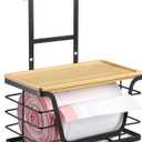 Small Trash Bag Holder - Compact Garbage Bag Holder with Stackable Bamboo Top, Adjustable Hooks for Kitchen/Laundry Room Cabinet Door - Suitable for Small Size Roll (Small 1-Pack)