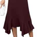 YSYOKOW Midi Skirts for Women High Waisted Asymmetrical Handkerchief Hem Fold Over Waist Flowy Casual Summer Soft Knit Skirt (L)