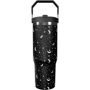 Goth Tumbler with Straw and Lid Gift for Boys Girls Gothic Water Bottle Halloween Travel Kettle Cup for Car Cold and Hot Stainless Steel Double Wall Insulated Mug (Star Moon, 30oz)