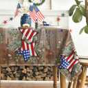 Horaldaily 4th of July Tablecloth 60×84 Inch Rectangular, Wood Color Patriotic Eucalyptus Star Independence Day Memorial Day Table Cover for Party Dinner Patio Garden Picnic