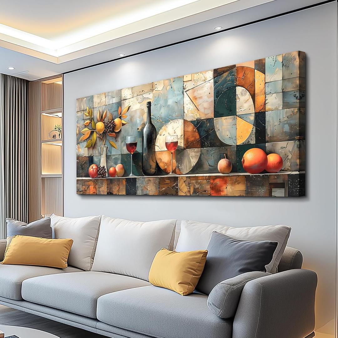 KELIYUAN Large Wall Art For Kitchen Wall Decor For Living Room Restaurant Pub Decorations Wine Glass Wall Painting Still Life Abstract Pictures Canvas Artwork Dining Mural Home Decoration 72x32 In
