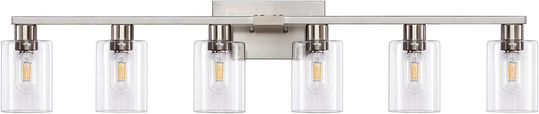 6-Light Bathroom Light Fixtures, Vanity with Clear Glass, Brushed Nickel Lighting Fixtures Over Mirror, 42inch Large Lights for Bathroom
