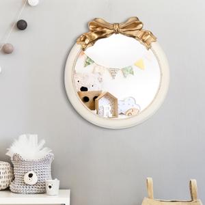 18 Inch Nursery Mirror, Bow Wall Mounted Mirror for Girl Princess Vintage Nursery Decor for Girls Bedroom (White)