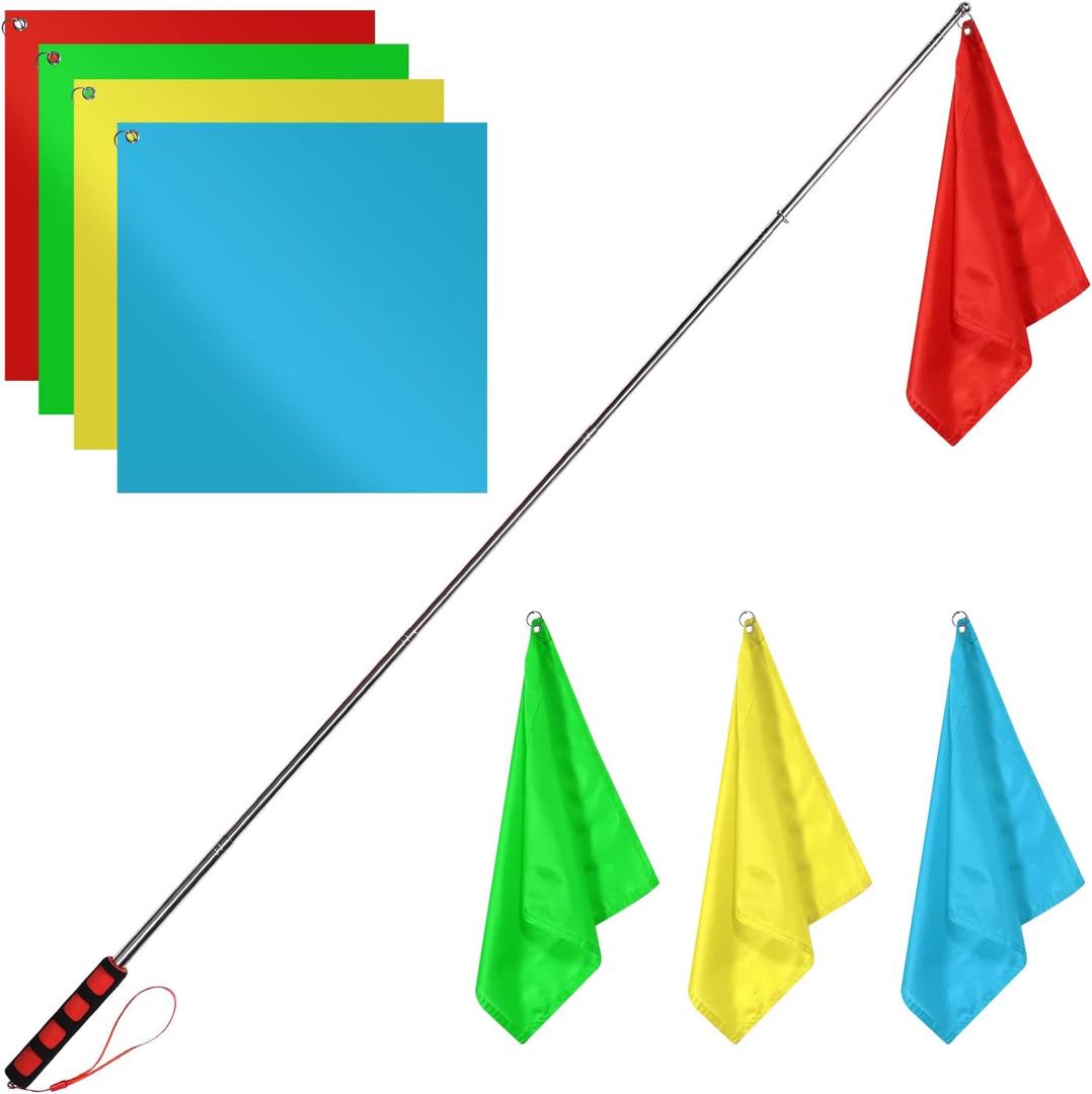 4pcs Horse Training Flag, 5.25 Feet Red Telescopic Flag Poles with 17.1x17.1inch Retractable Horse Training Equipment Horse Flag (Four Colors)