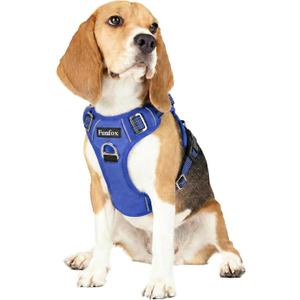 Funfox Dog Harness Medium No Pull, Adjustable 2 Clips Anti-Pull Vest with Practical Handle, Breathable Padded Pet Harness Designed for Small/Large Breeds, Reflective Training Walking, Blue, Medium