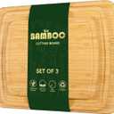 17.5" x 12.4" Cutting Boards for Kitchen-Made of Organic Bamboo Cutting Board Set of 3,Wood Cutting Boards with Deep Juice Grooves, Charcuterie Boards, Butcher Block Cutting Board, Easy Grip Handle