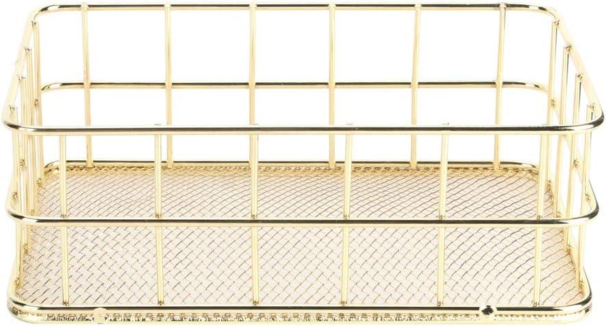 Joyzan Gold Iron Storage Basket, Metal Desktop Wire Mesh Tray Desk Drawer Organizer Bins Grid Holder Home Kitchen Decoration Cosmetic Stationery Magazines Fruit Snacks School Office Decor Countertop