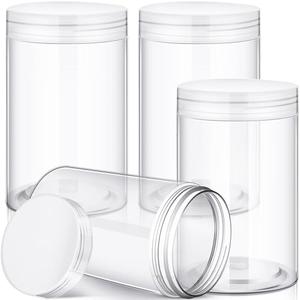SATINIOR Empty Clear Plastic Jars with Lids Round Storage Containers Wide Mouth for Beauty Product Cosmetic Cream Lotion Liquid Butter Craft and Food(Clear Lid,12 oz)
