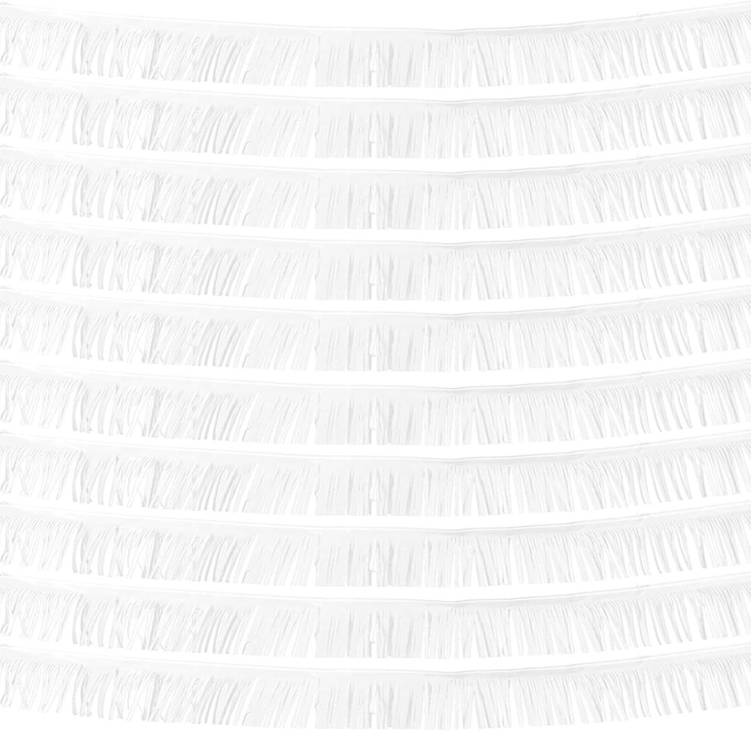 10 Pack 10 Feet White Fringe Garland Foil Fringe Garland Metallic Tinsel Streamers Fringe Backdrop Banner for Parade Floats Birthday Party Decorations Halloween Christmas Decoration (White)