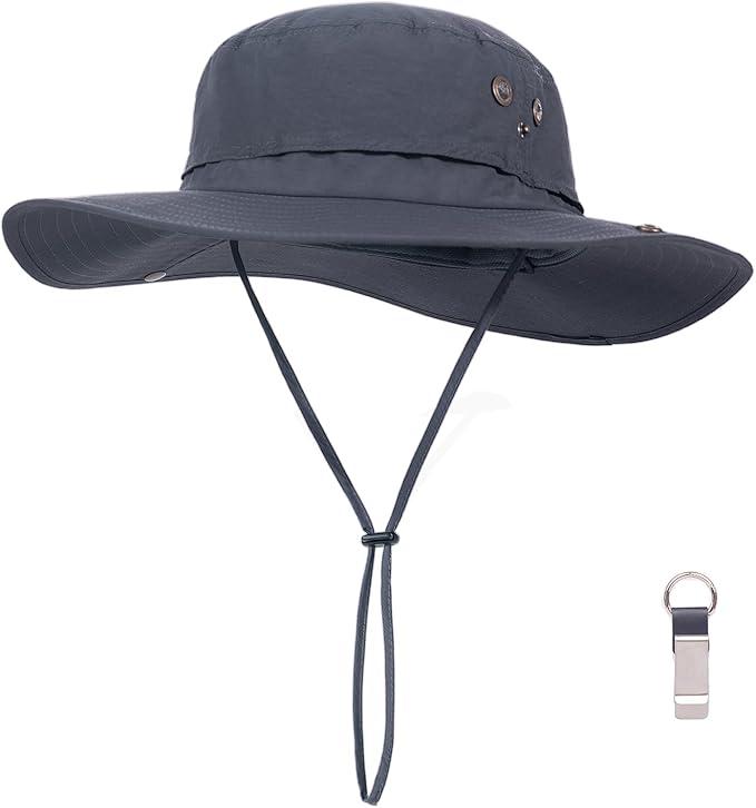PLCWSCFV Plus Size XL XXL Sun Hats for Men Bucket Boonie UV Protection UPF50+ Waterproof Wide Brim Foldable Fishing Beach (Dark Grey)