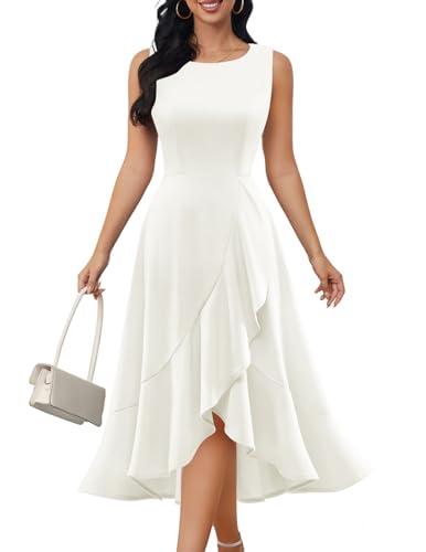 DRESSTELLS Women's Cocktail Dresses 2026, White Church Wedding Confirmation Summer Formal Aline Modest Graduation Party Prom Dress for Teen White 3XL