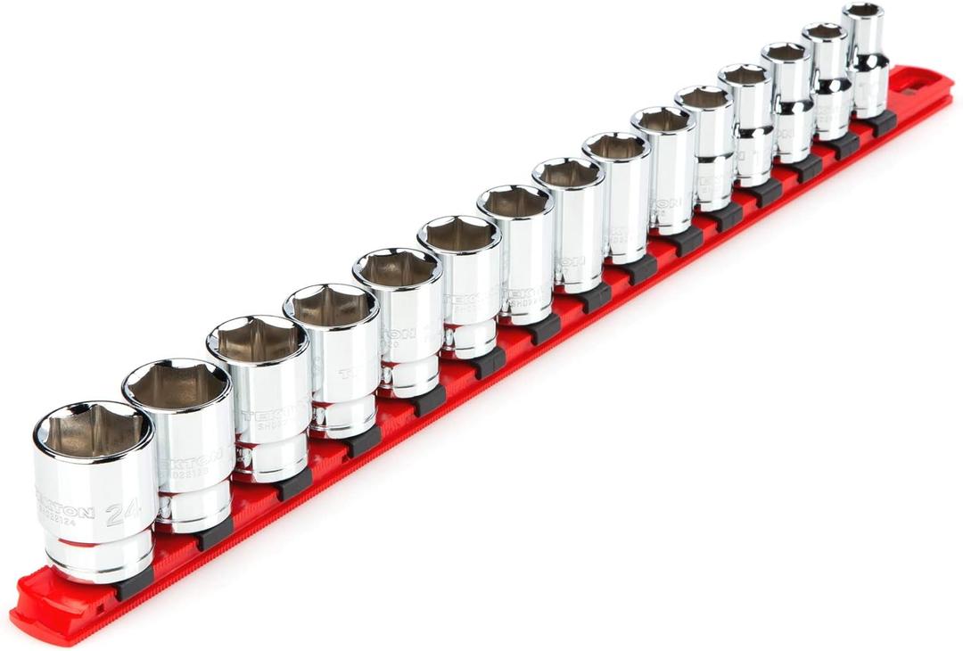 TEKTON 1/2 Inch Drive 6-Point Socket Set with Rail, 15-Piece (10-24 mm) | SHD92102