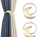 Magnetic Curtain Tiebacks Metal 1 Pair Metal Moon Curtain Clips Rope Holdbacks Art Meniscus Gold Window Curtain Tie Backs Pair for Home Office Decorative Drapes