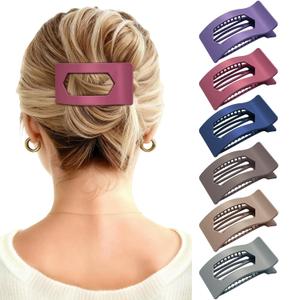 Mesovor 6 Pack Flat Claw Clips for Women, Strong Hold French Flat Hair Clips for Thick Thin Hair | 3.94" Nonslip Large Square Lay Flat Hairclips (Morandi Matte)